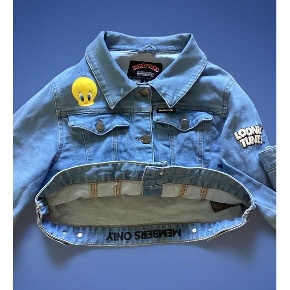 Looney Tunes Members Only Denim Jacket - Large - Tweety Sylvester 90s Streetwear - Picture 6 of 13